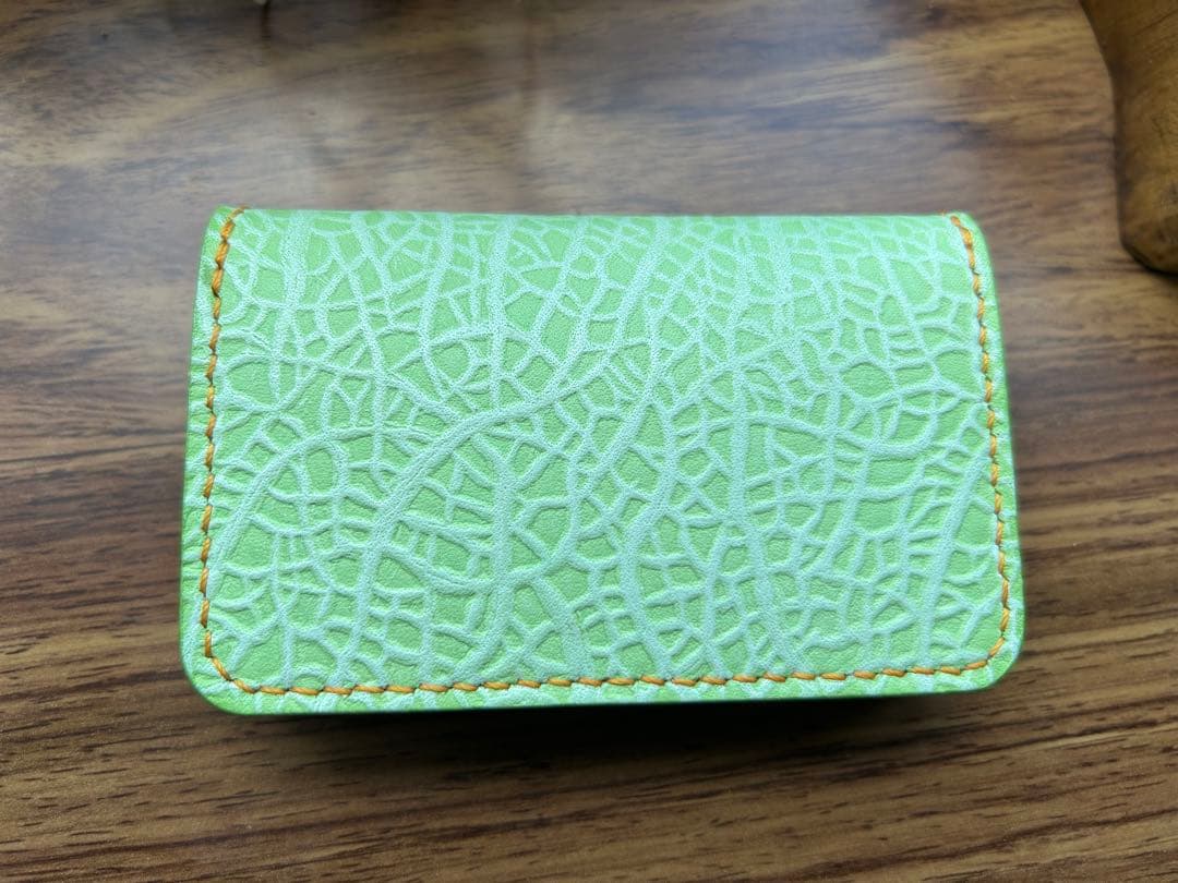 【エテ二朗】メロン型押しレザー 名刺入れ＆L字ファスナー財布　手縫い　本革