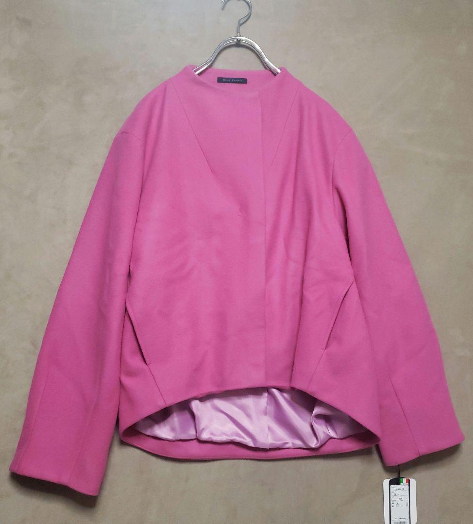 ローブbluefronceウールノーカラーコート ピンク新品タグ付きイタリア生地