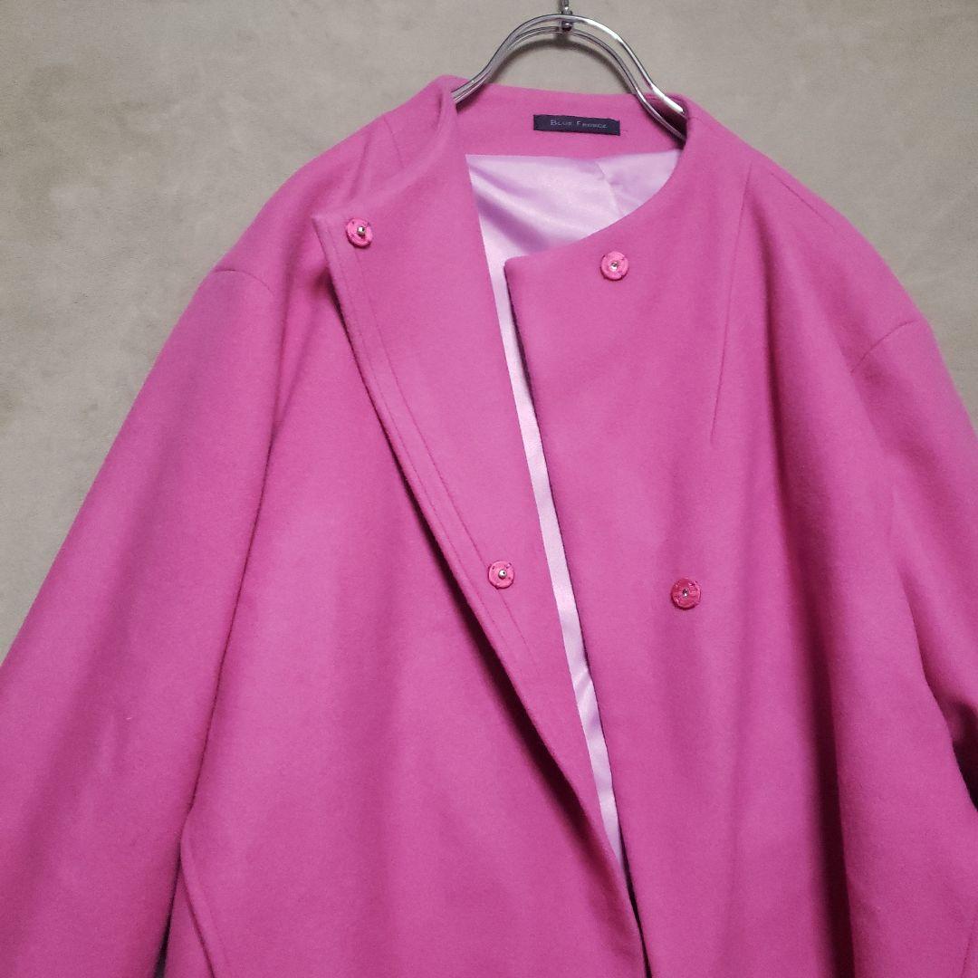 ローブbluefronceウールノーカラーコート ピンク新品タグ付きイタリア生地