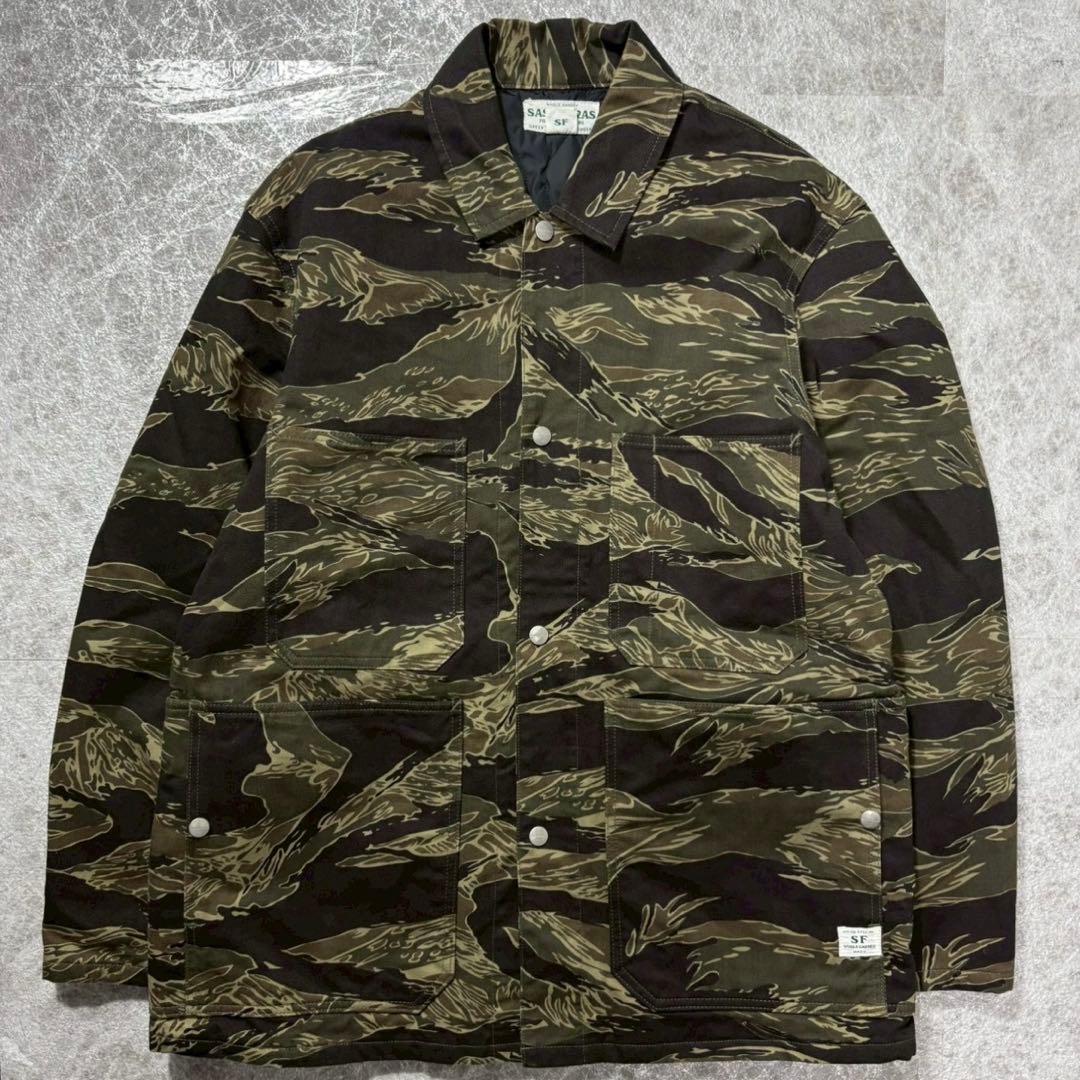 ササフラス カモフラ 中綿 カバーオール ジャケット カーキ XL 日本製
