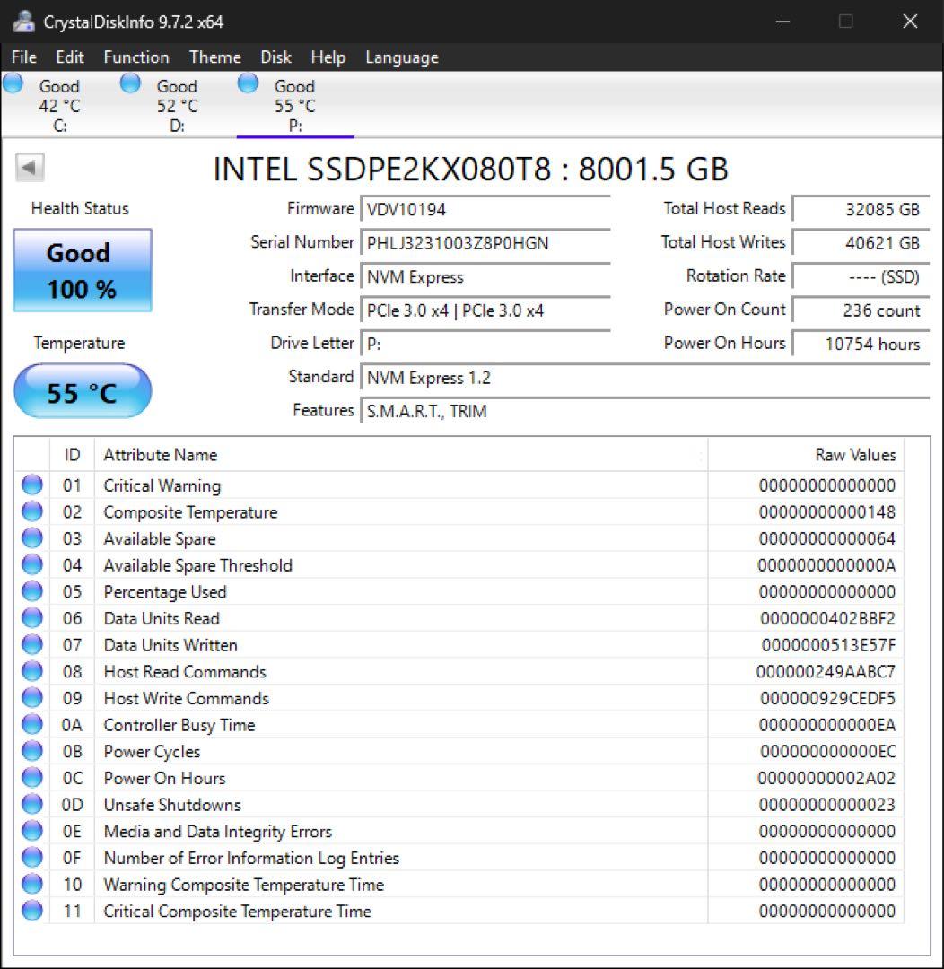 内蔵型SSD Intel DC P4510 8TB U.2 SSD