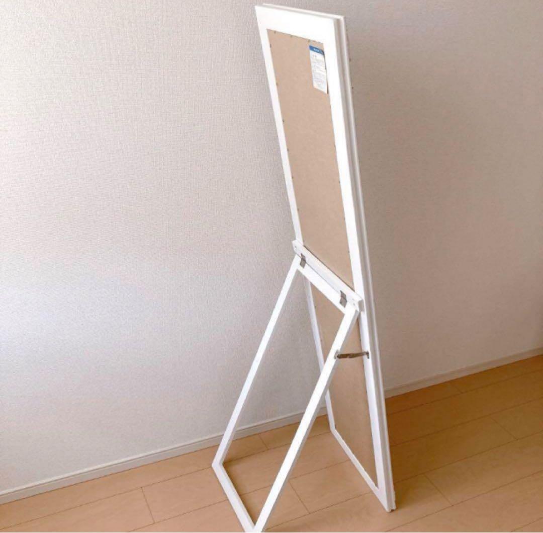 も*か様 アンティーク　シャビーシック　装飾的なホワイトスタンドミラーお正月だけ