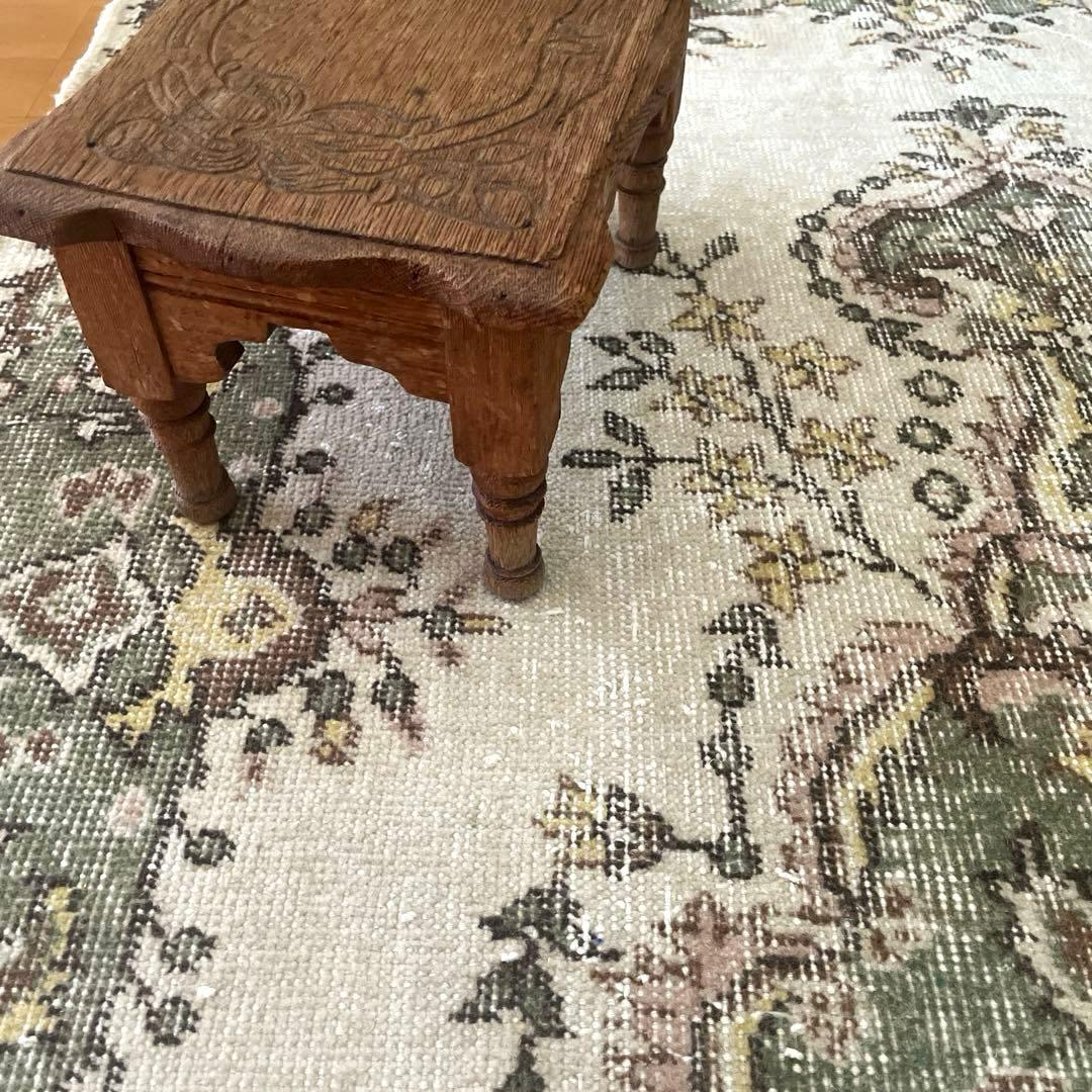 115×206 モスグリーン×クリーム　メダリオン　トルコヴィンテージラグ