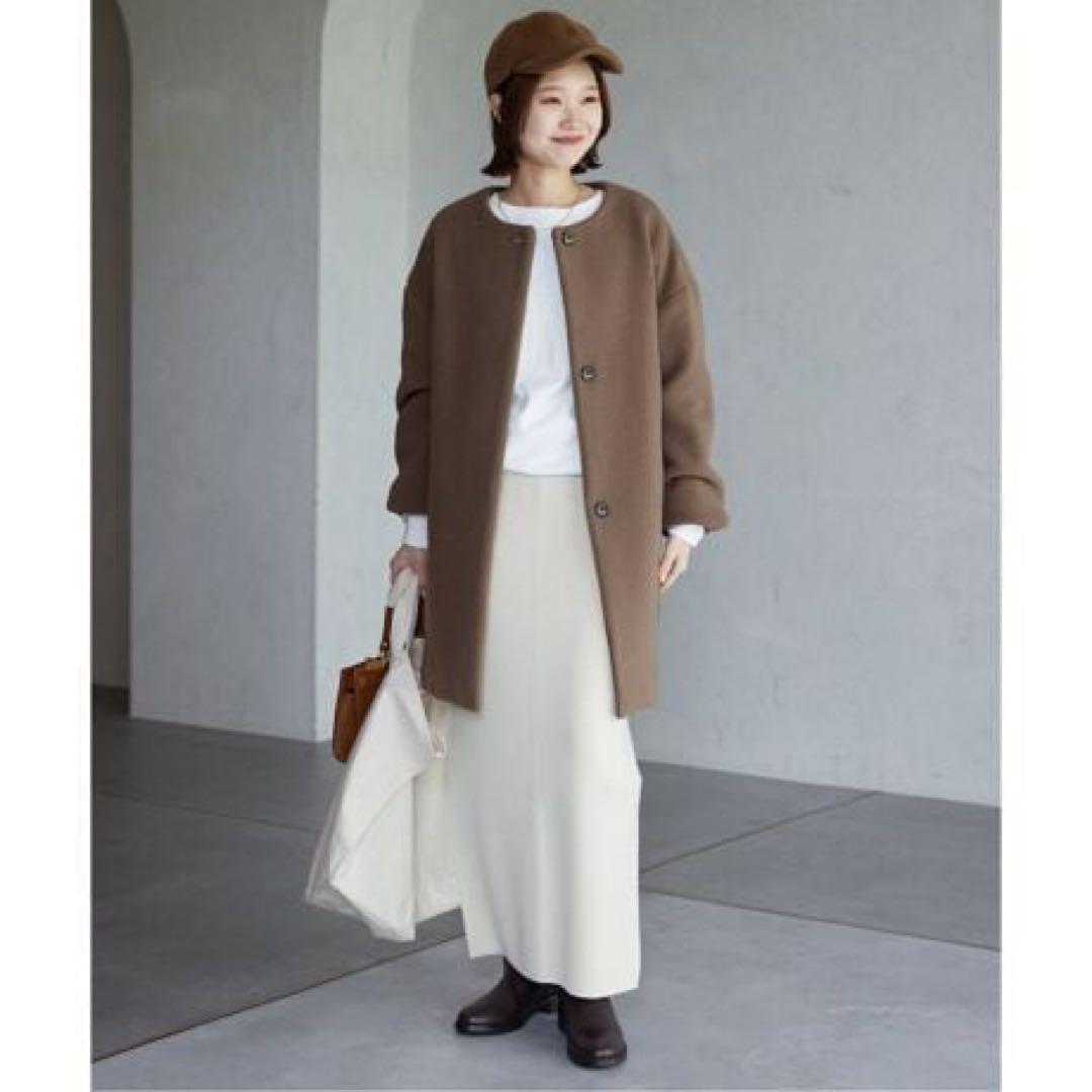 美品23AW✨スローブイエナ ウールダブルモッサ ノーカラーショートコート M