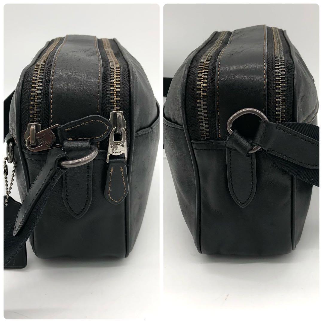 【美品】コーチ ショルダーバッグ グラハム ダブルファスナー レザー ブラック