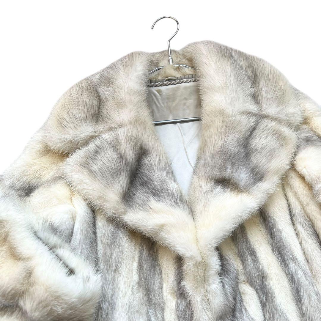 着丈110cm クロスミンク パール サガミンク リアルファーコート 本毛皮