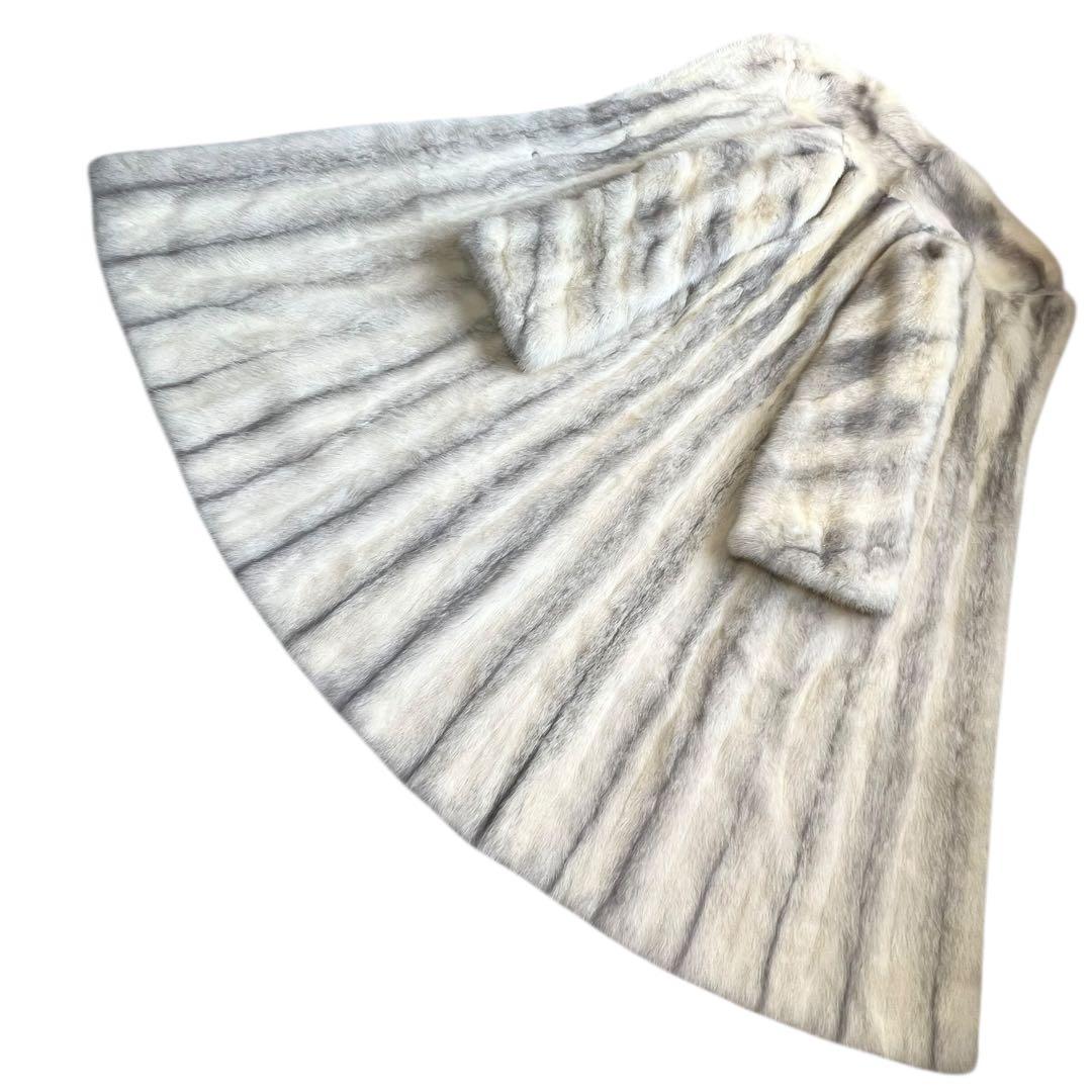 着丈110cm クロスミンク パール サガミンク リアルファーコート 本毛皮