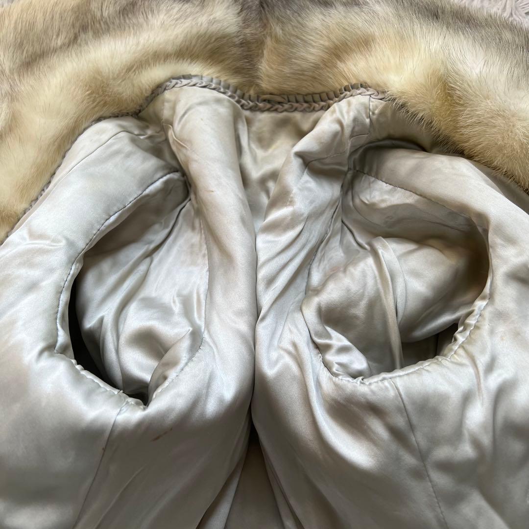 着丈110cm クロスミンク パール サガミンク リアルファーコート 本毛皮