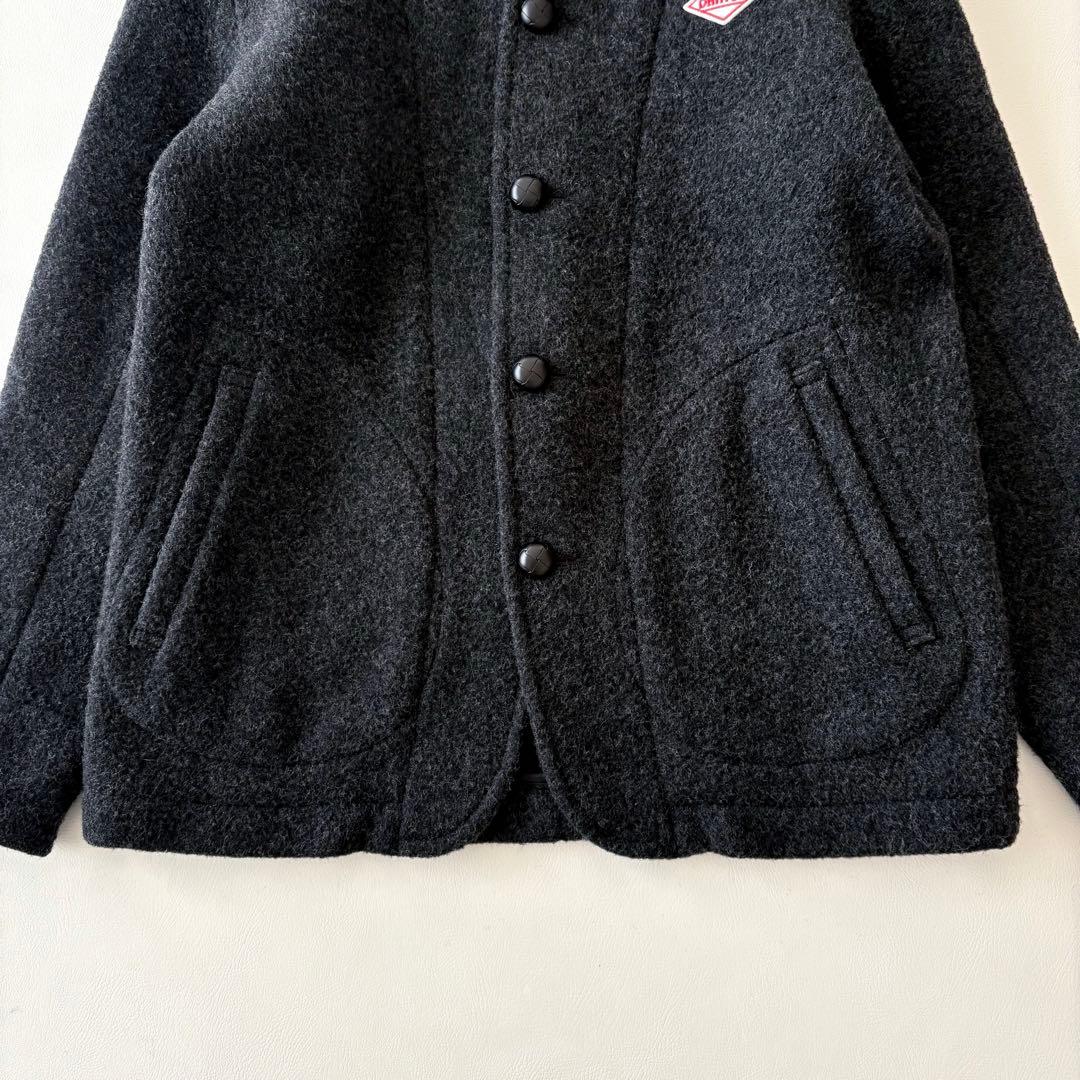 ■美品DANTONウールモッサシングルコートチャコールグレーくるみボタン丸襟38
