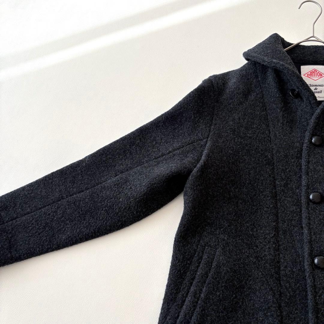 ■美品DANTONウールモッサシングルコートチャコールグレーくるみボタン丸襟38