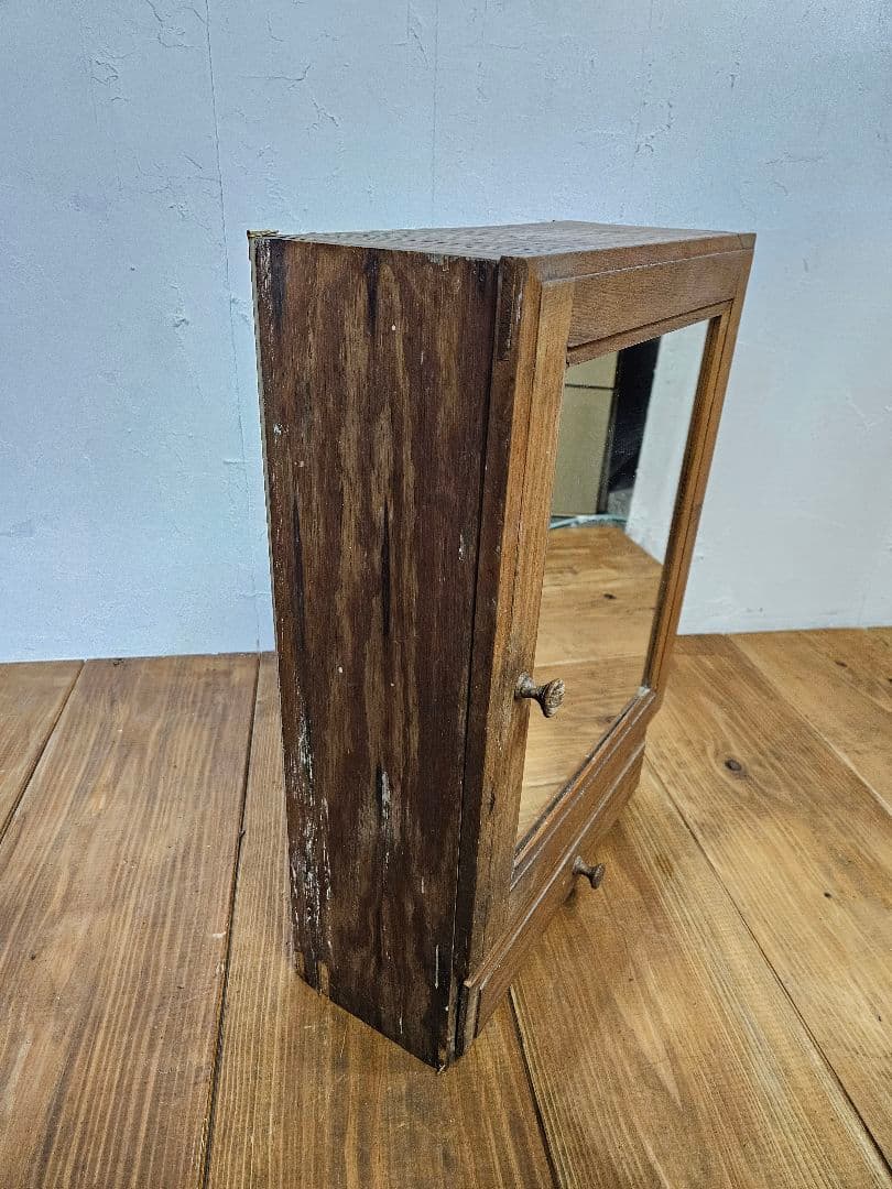 フランスヴィンテージ ミラーキャビネット 壁掛け ウォールシェルフ 鏡 木製