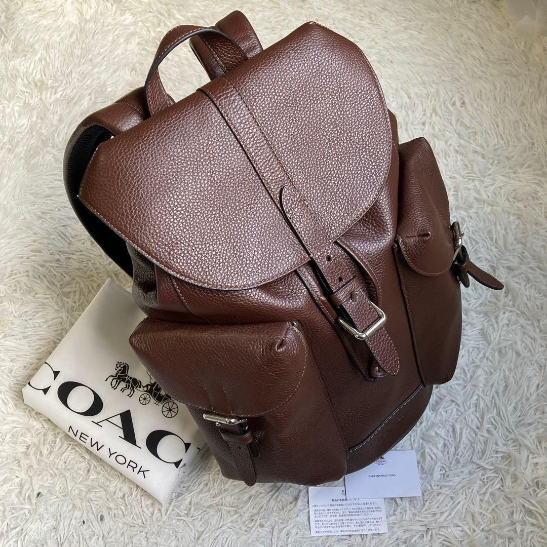 未使用級 COACH ワーナー 茶 リュック バックパック レザー 革