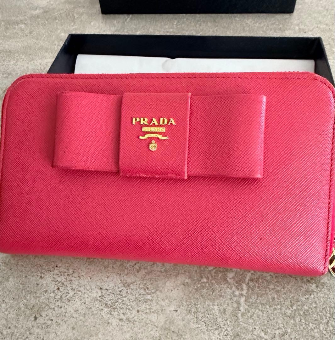 PRADA リボン　サフィアーノレザー 長財布　ピンク