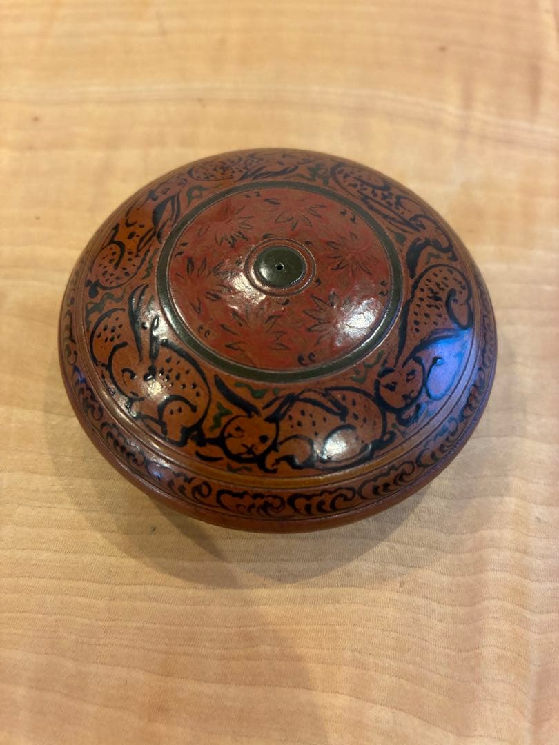 白雲庵 難波仁斎 香合 花兎模様 自作の絵あり