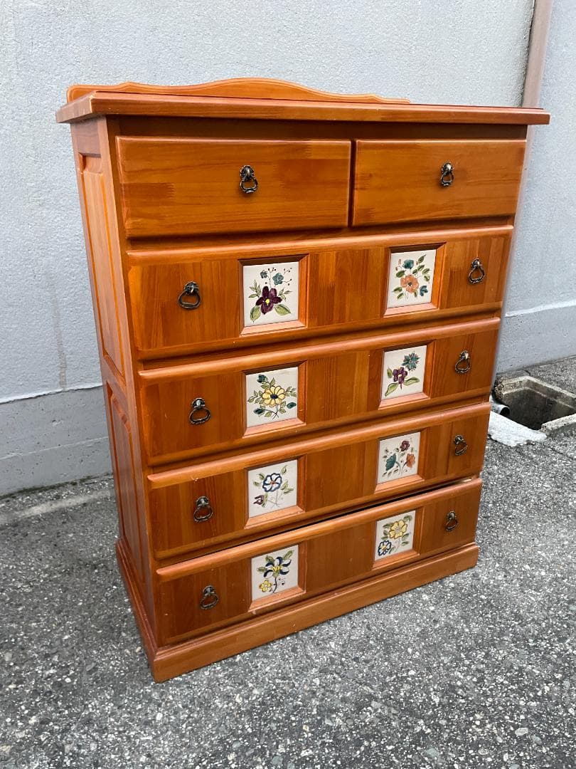 ★ 木製 バレンシア チェスト タイル パイン 箪笥 タンス 北欧 風 引出