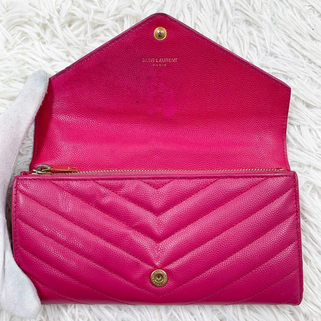【✨美品✨】サンローラン カサンドラ 長財布 フラップ キルティング ピンク