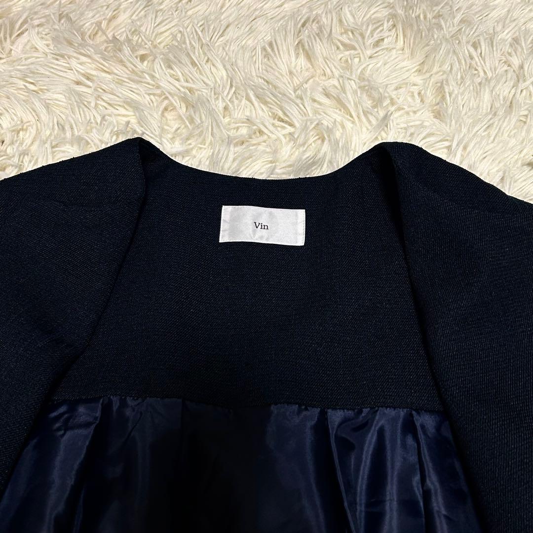 高級 Vin 手洗い可 ポイント　パール　ジレ ヤマダヤ　ネイビー　紺 着用感L