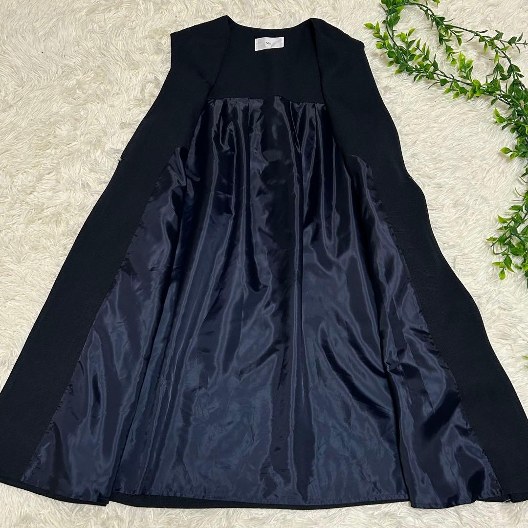 高級 Vin 手洗い可 ポイント　パール　ジレ ヤマダヤ　ネイビー　紺 着用感L