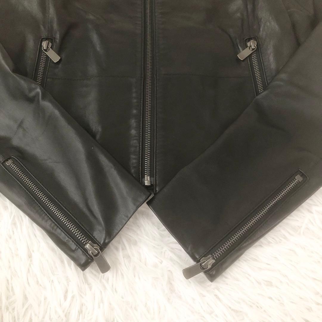 美品 セオリー ラムレザー ライダースジャケット FLAT CREW JKT 黒