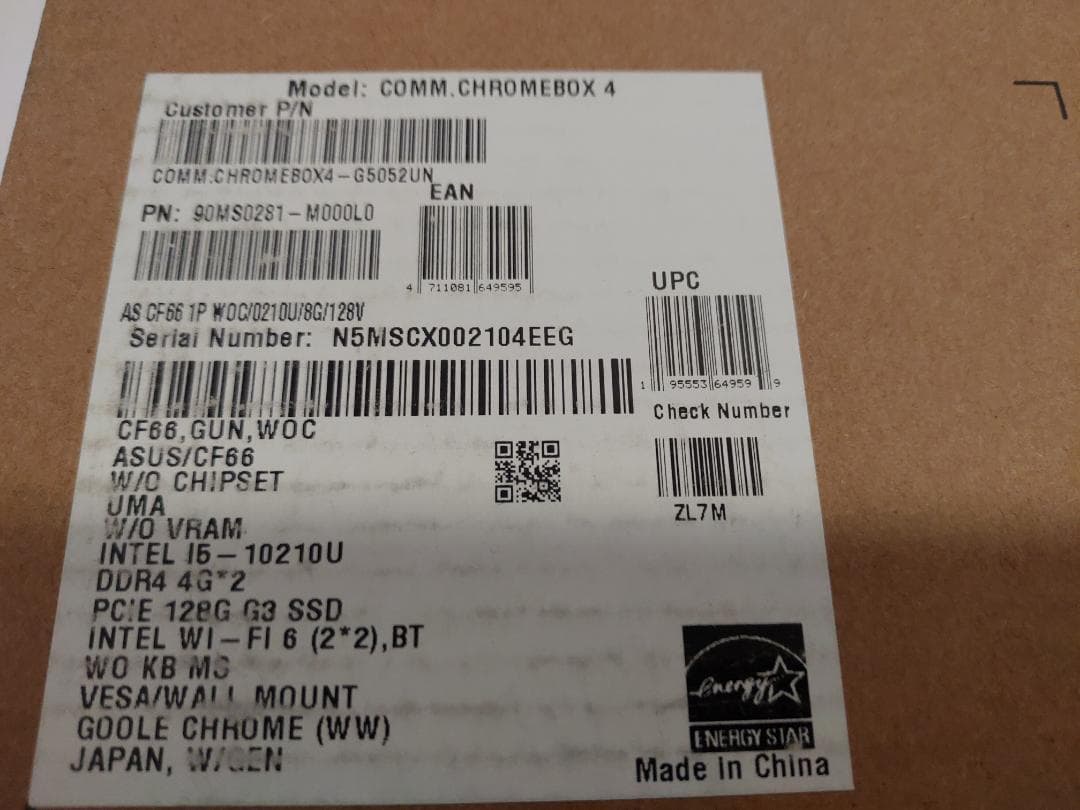 ミニPC ASUS CHROMEBOX4-G5052UN ChromeOS