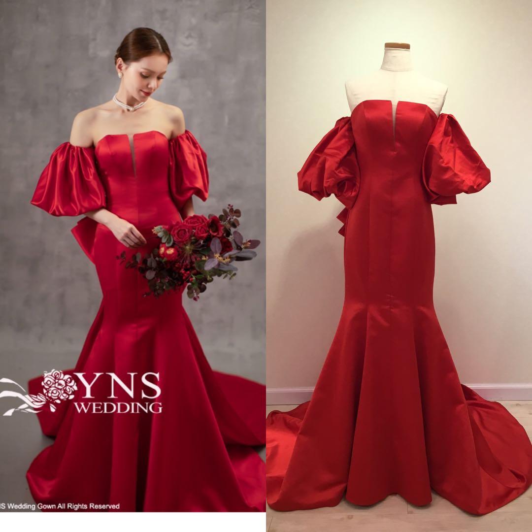 m*5様 レッド マーメイドドレス パフスリーブ