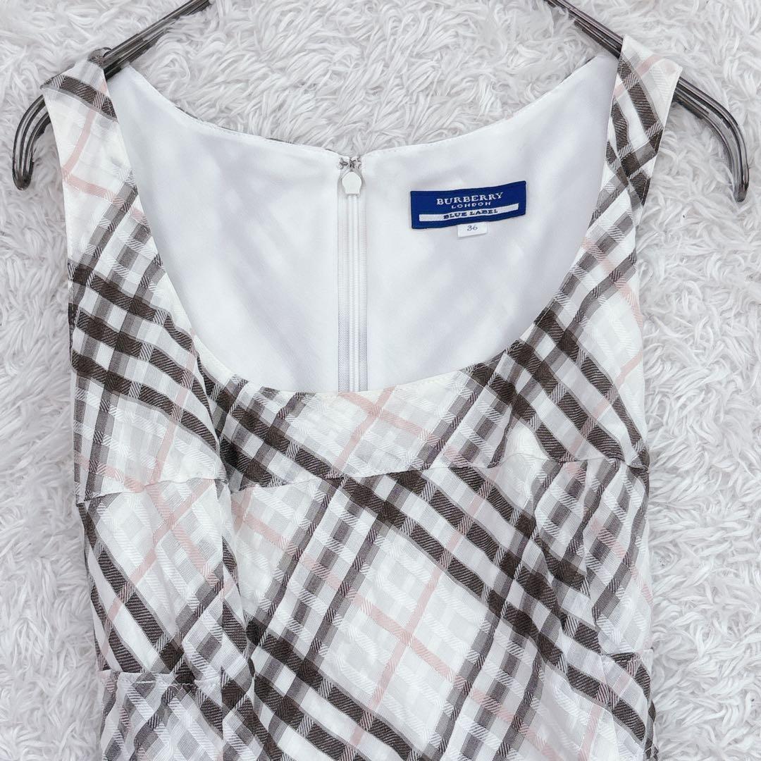 バーバリー ブルーレーベル ノースリーブ ワンピース ノバチェック ラメ糸 36