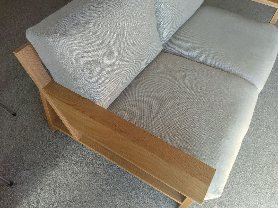 【訳あり美品】MUJI/無印良品 オーク材ソファ2シーター/フェザーコイル/木製