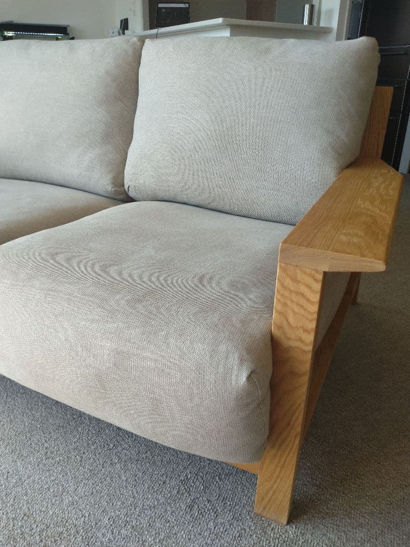 【訳あり美品】MUJI/無印良品 オーク材ソファ2シーター/フェザーコイル/木製
