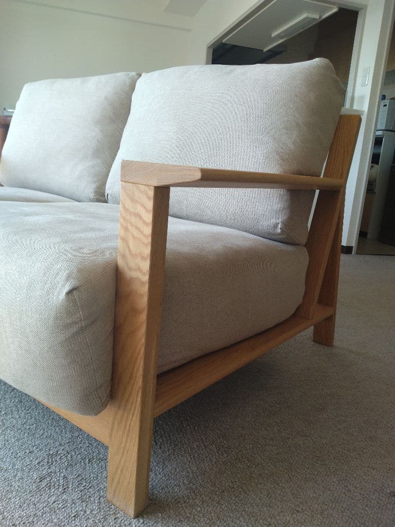 【訳あり美品】MUJI/無印良品 オーク材ソファ2シーター/フェザーコイル/木製