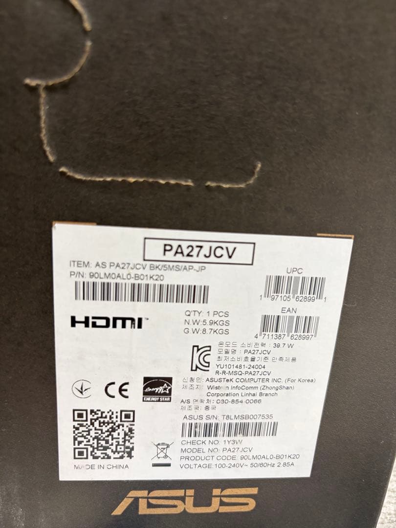 ASUS モニター　PA27JCV