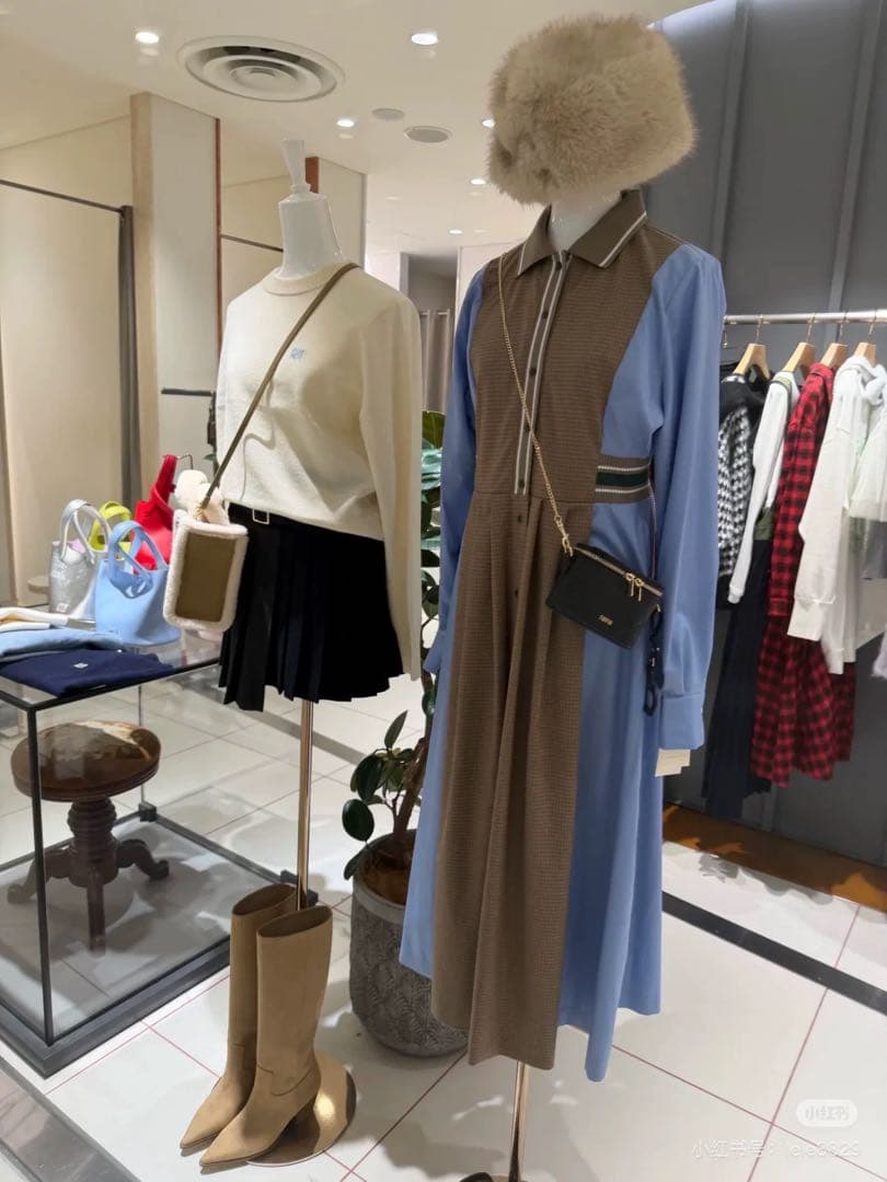 【fur fur新品】リブコンビシャツワンピース