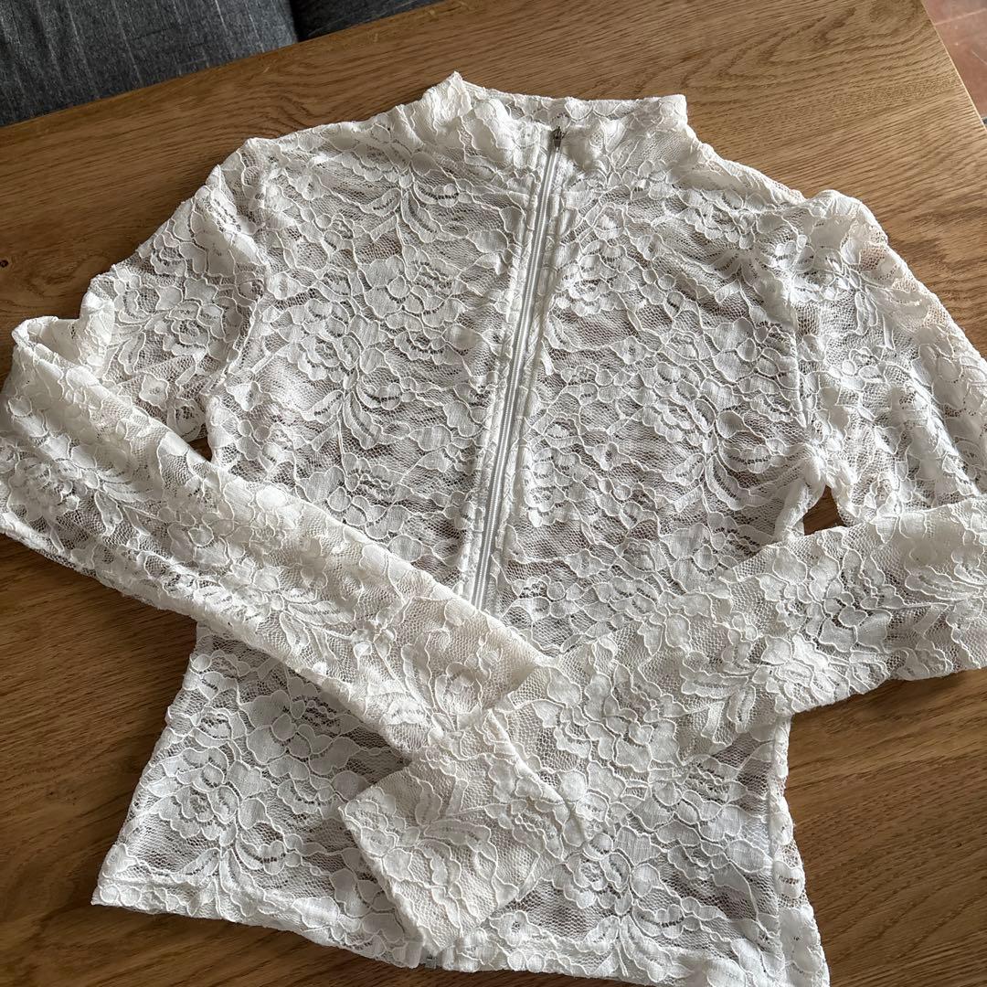 レースレイヤードハイネックトップス　poppy 白