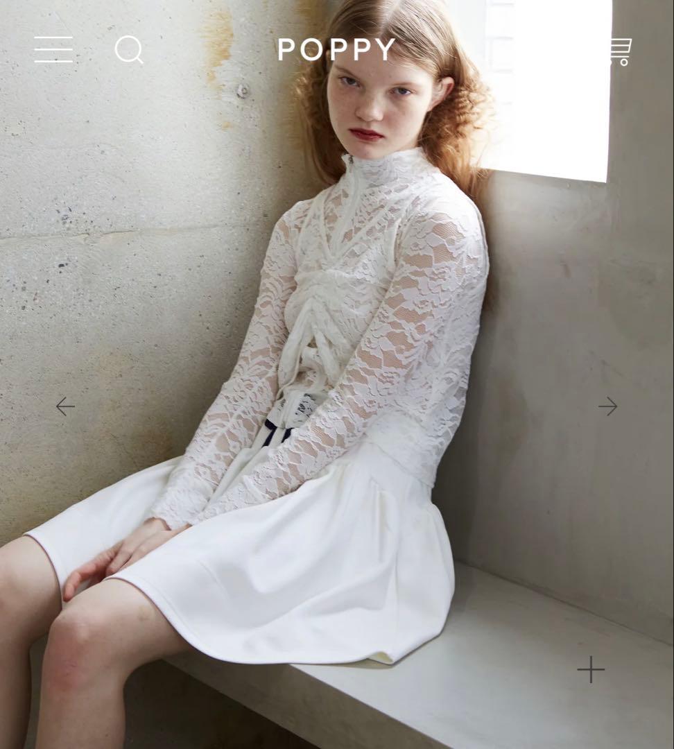 レースレイヤードハイネックトップス　poppy 白