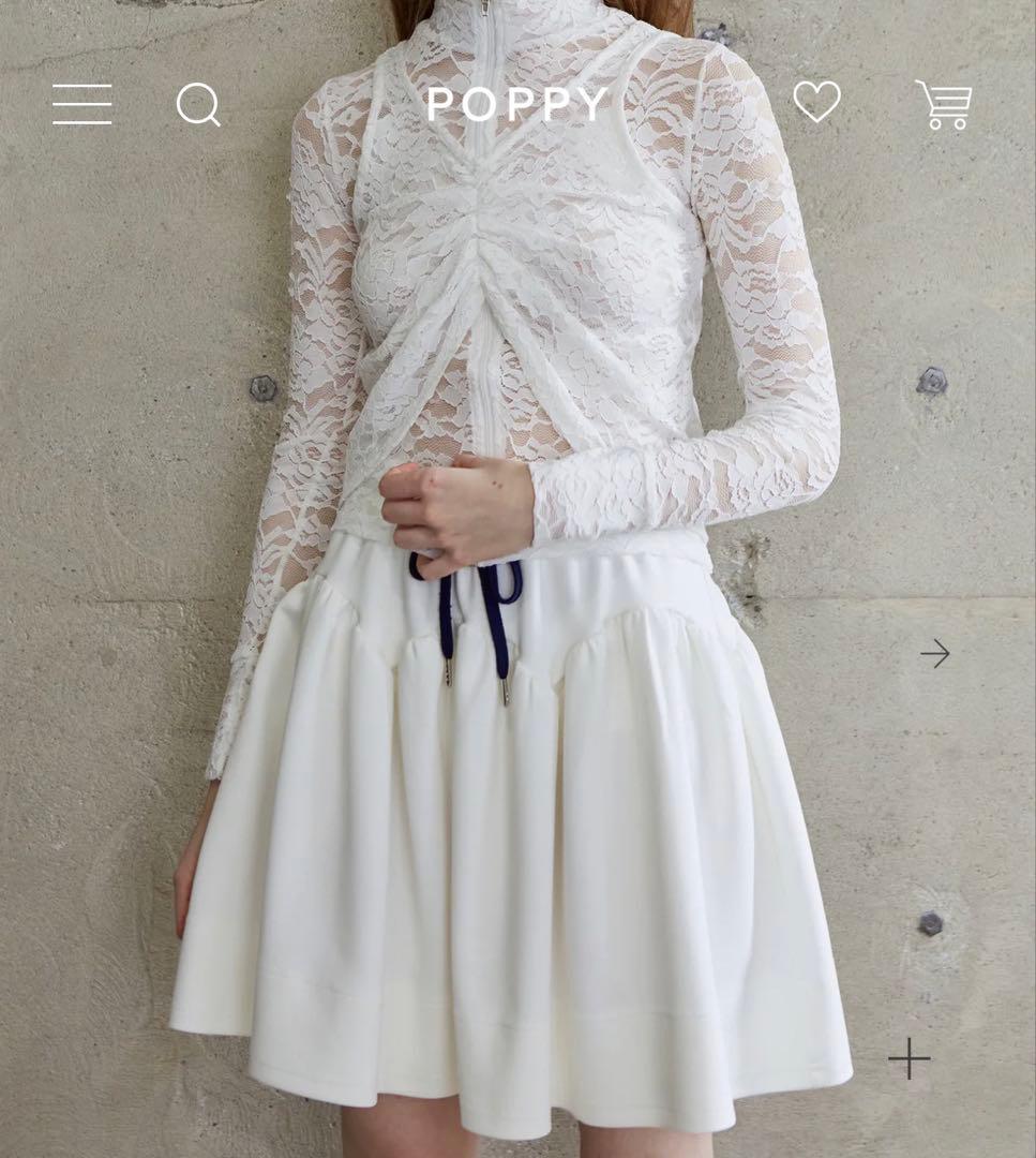 レースレイヤードハイネックトップス　poppy 白