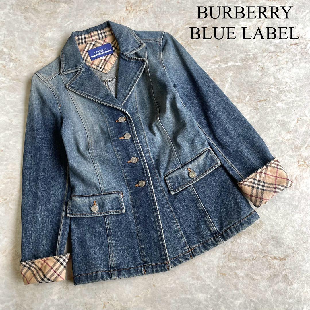 BURBERRY BLUE LABEL ユーズド加工 チェック デニムジャケット