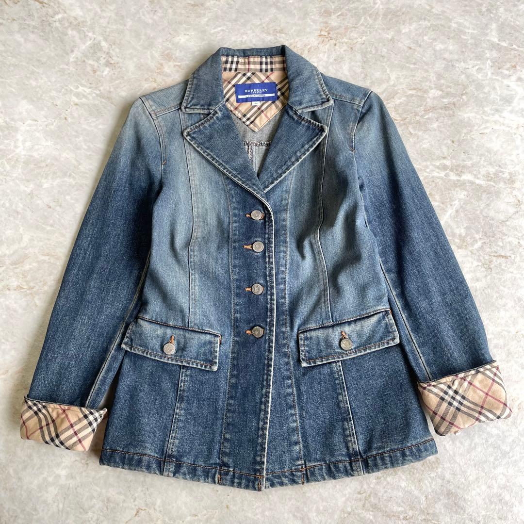 BURBERRY BLUE LABEL ユーズド加工 チェック デニムジャケット