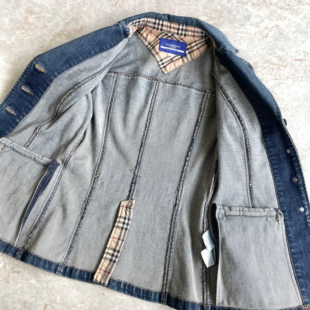 BURBERRY BLUE LABEL ユーズド加工 チェック デニムジャケット