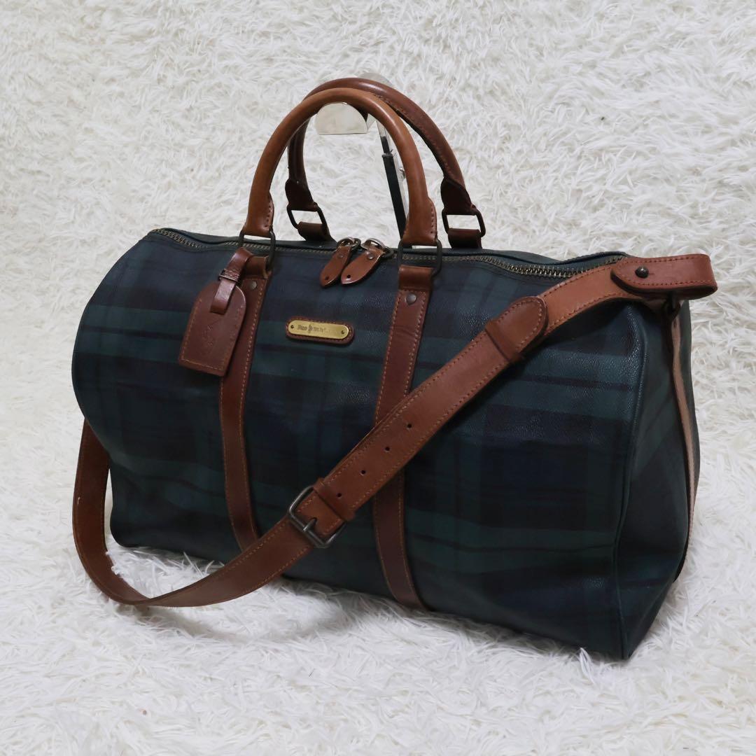 ポロラルフローレン　ダークグリーン チェック柄 ボストンバッグ