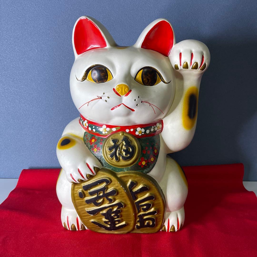 【　年代物　】特大　招き猫　左手招き　左手「人」「お客」を招く 縁起物 昭和