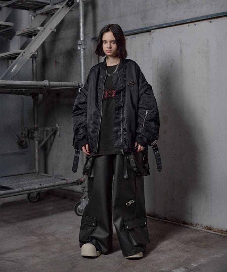 ERAR PU合皮サスペンダースーパーワイドハイギミックメタルパーツカーゴパンツ