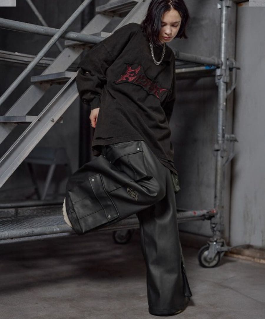 ERAR PU合皮サスペンダースーパーワイドハイギミックメタルパーツカーゴパンツ