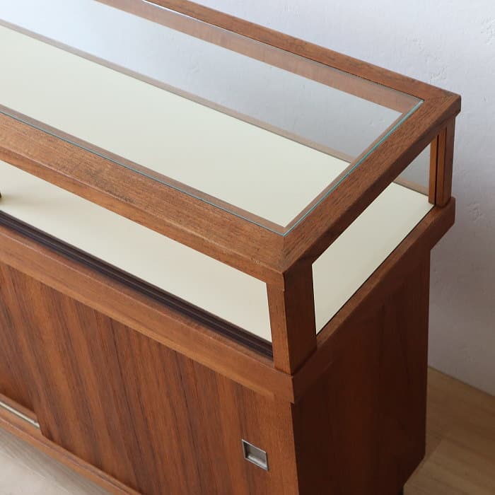 アンティーク チーク材 ガラスショーケース 飾り棚 サイドボード 木製