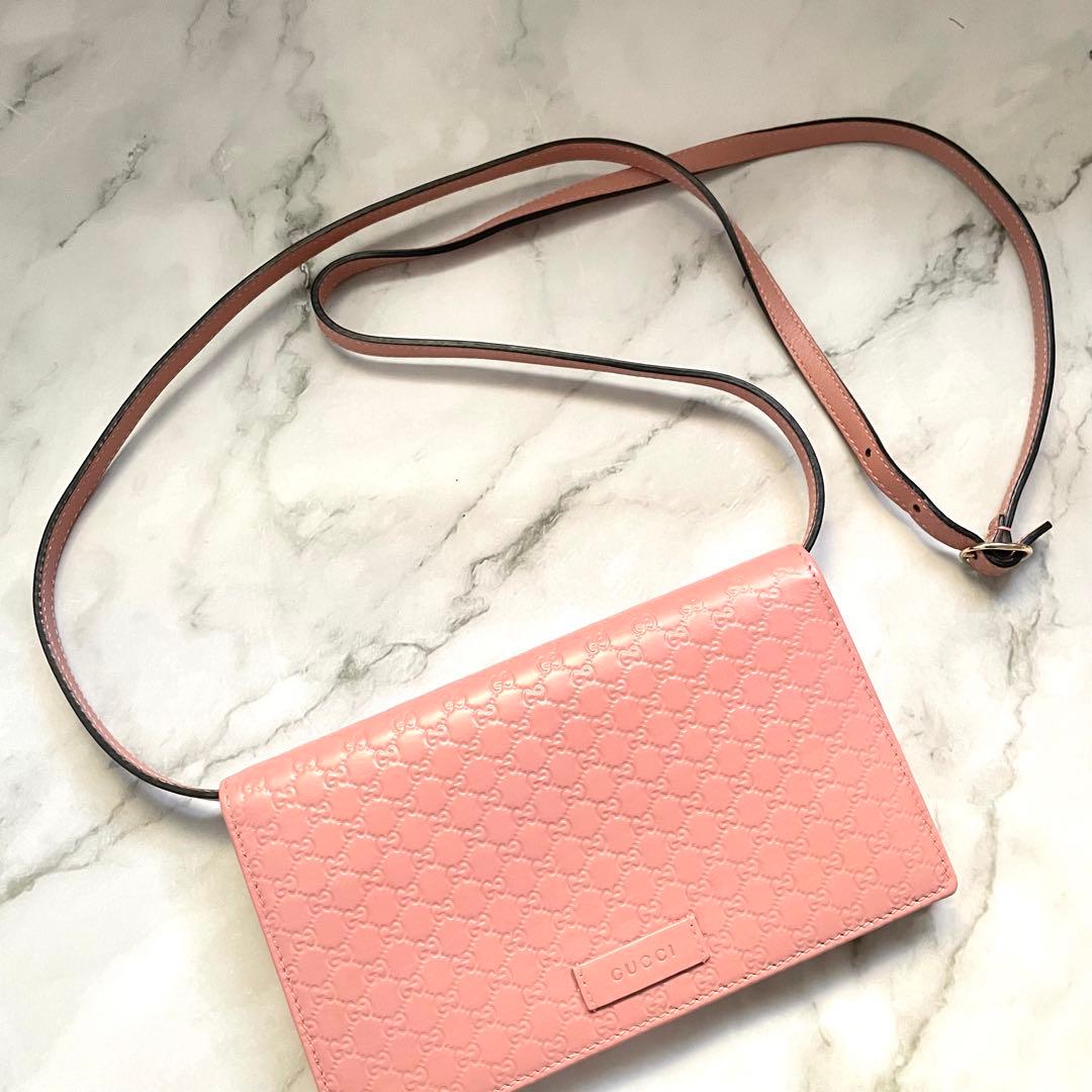 GUCCI グッチ　マイクロシマ　ショルダーウォレット　長財布　美品0114-②