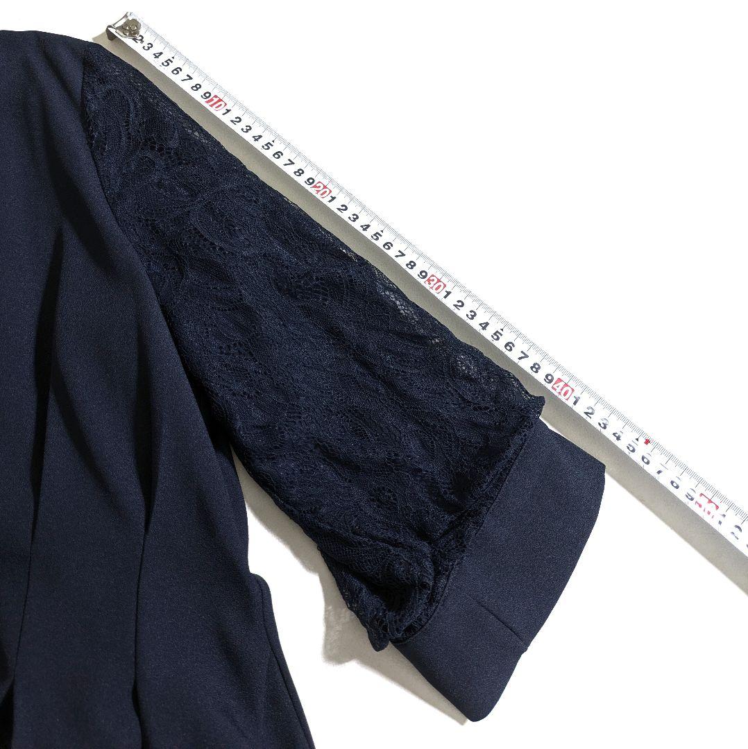 プールヴー／サイズ4L ウエストタックフレアドレス マキシ丈 ネイビー レース