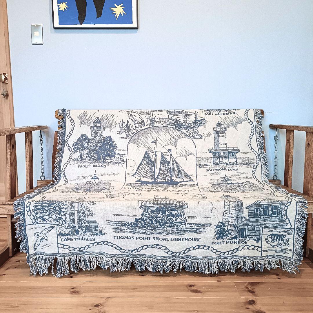 【デッドストック】USA 80s ヴィンテージラグ ブランケット　タペストリー