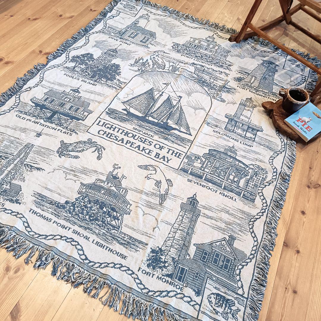 【デッドストック】USA 80s ヴィンテージラグ ブランケット　タペストリー