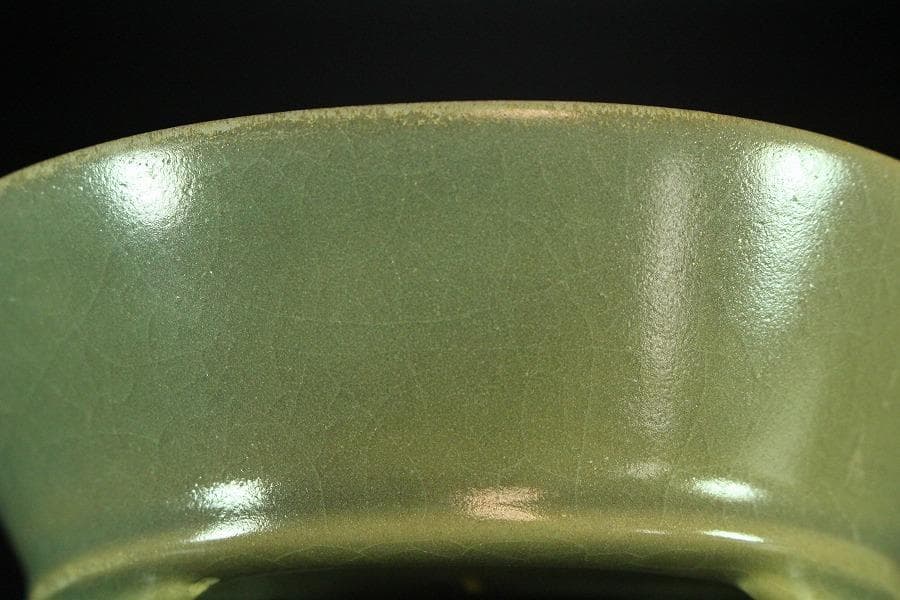 中国美術 青釉 楕円形 洗 碗 17.5cm(K-LC678)