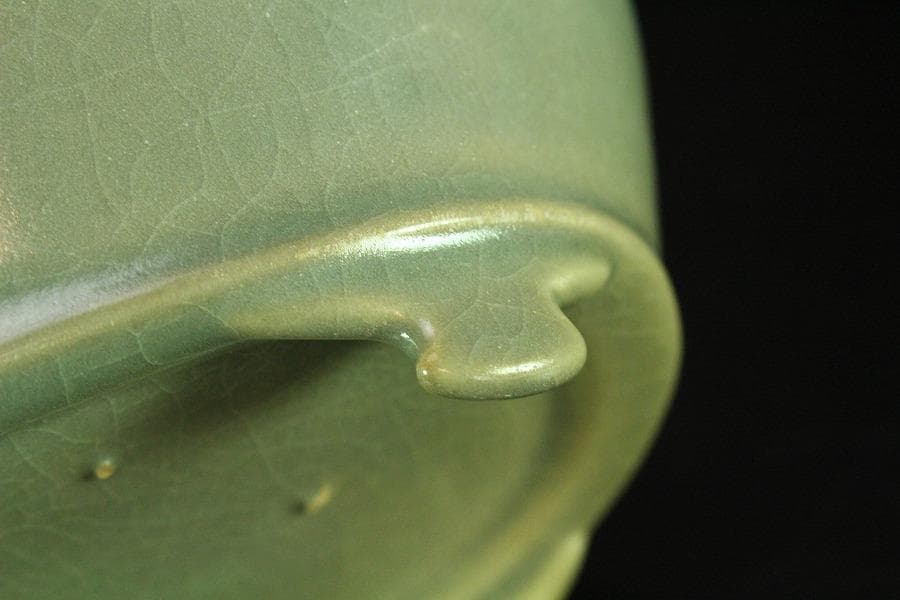 中国美術 青釉 楕円形 洗 碗 17.5cm(K-LC678)