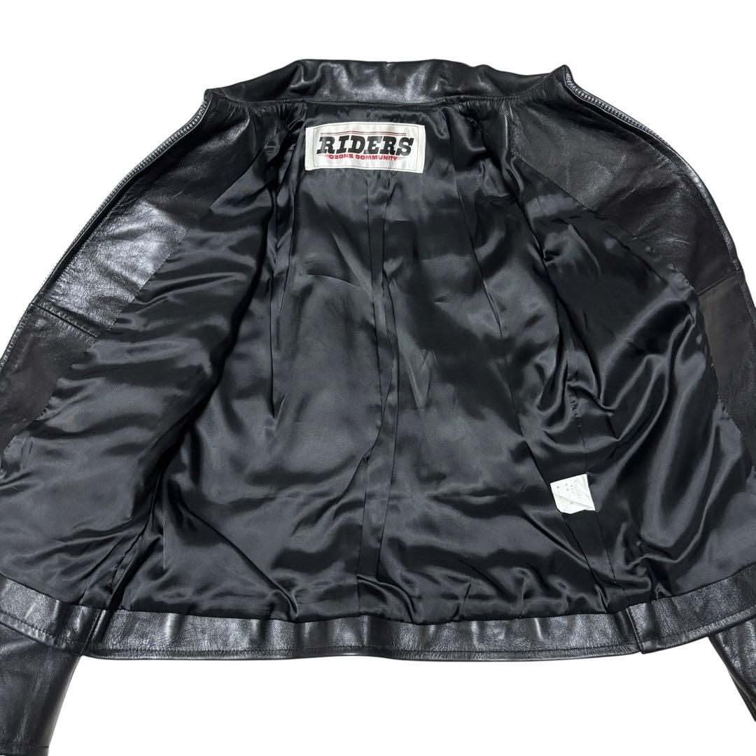 美品 オゾンコミュニティ 牛革 シングル ライダース ジャケット ブラック 本革