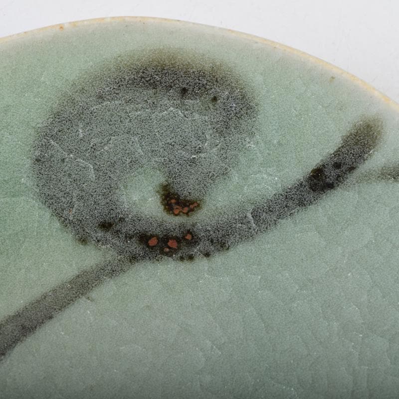 みゆ　天神窯　山田健吉作　青瓷絵　銘々皿　五客　共布共箱　C　9098